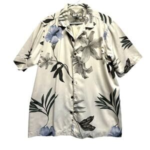 Caribbean Joe 100% Silk Men Button Up SS Shirt Size M EUC Beach‎ Festival